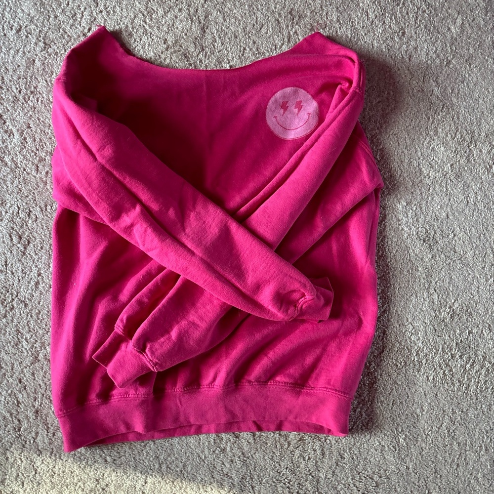 Etsy pink light night bolt smily face with checker hoodie size xs